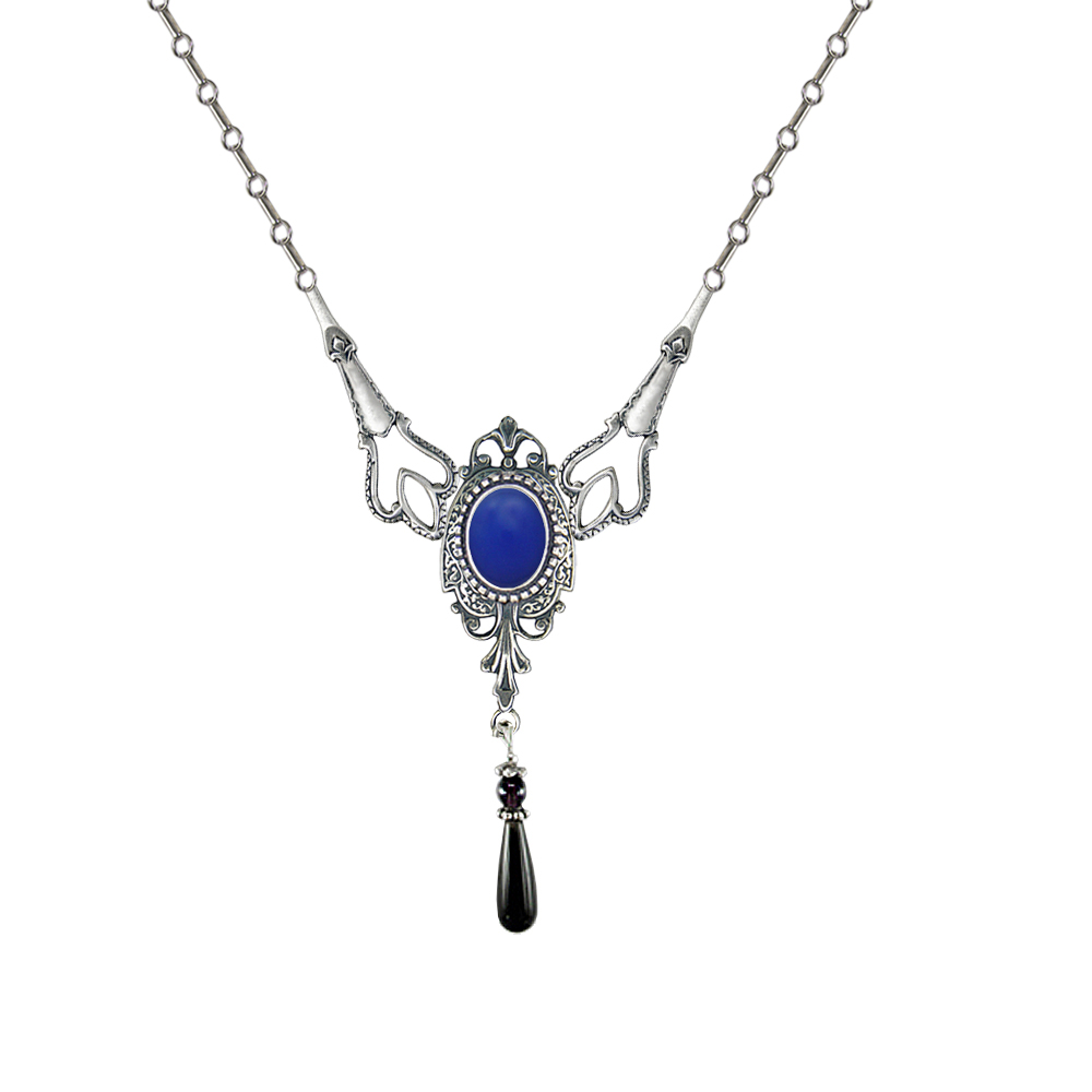 Sterling Silver Victorian Necklace With Blue Onyx